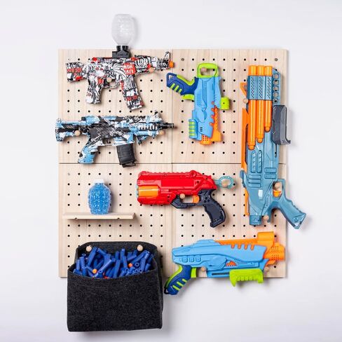Nerf Display Wall Organizer - Wooden Pegboard Storage Holder for Mounting Nerf Guns & Gel Blasters, 4 Piece Rack W/Bag for Darts in Saudi Arabia