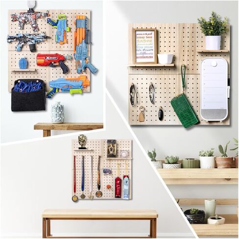 Nerf Display Wall Organizer - Wooden Pegboard Storage Holder for Mounting Nerf Guns & Gel Blasters, 4 Piece Rack W/Bag for Darts in Saudi Arabia