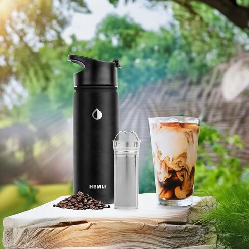 ماكينة صنع القهوة بزجاجة المشروب البارد من هيملي، كوب قهوة معزول ومحمول بسعة 18 أونصة، كوب سفر للمشروبات الباردة مع فلتر من الفولاذ المقاوم للصدأ، مانع للتسرب، محكم الغلق، مقاوم للصدأ in Kuwait