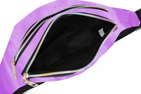 Metallic Color Holographic Fanny Pack Shiny Waist Packs Waterproof Belt Bag with Adjustable Belt for Women Men (Black) in Saudi Arabia