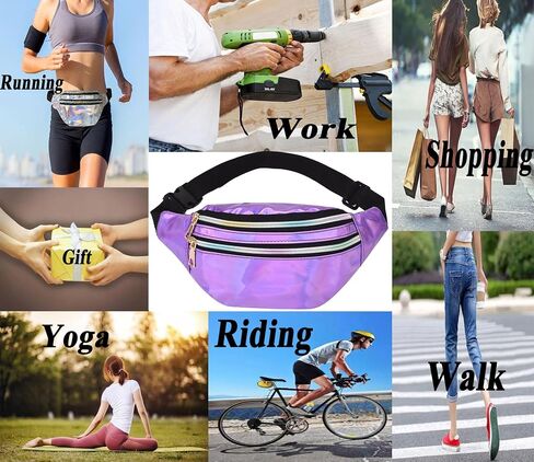 Metallic Color Holographic Fanny Pack Shiny Waist Packs Waterproof Belt Bag with Adjustable Belt for Women Men (Black) in Saudi Arabia