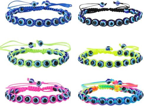 COLORFUL BLING 3/6 Pcs Set Evil Eye Bracelet 6 Color Braided Evil Eye Anklet Bracelets Nazar Amulet/Hamsa/Good Luck Bracelet Mal De Ojo Bracelets Indie/Y2k/Miraculous Jewelry Gifts for Women in Saudi Arabia