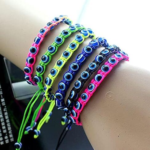 COLORFUL BLING 3/6 Pcs Set Evil Eye Bracelet 6 Color Braided Evil Eye Anklet Bracelets Nazar Amulet/Hamsa/Good Luck Bracelet Mal De Ojo Bracelets Indie/Y2k/Miraculous Jewelry Gifts for Women in Saudi Arabia