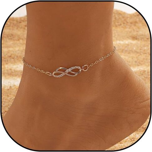Ankle Bracelets for Women Gold Chain 14K Gold Plated Infinity Anklet Dainty Anklets for Women Waterproof Adjustable Link Anklet Set Beach Summer Simple Foot Anklets for Girls in Saudi Arabia