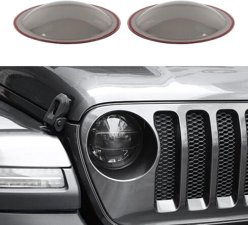 Smoked Headlight Cover, Front Head Light Lamp Trim Guard Compatible with Jeep Wrangler JL & Gladiator JT 2018-2023, Smoked Black in Kuwait
