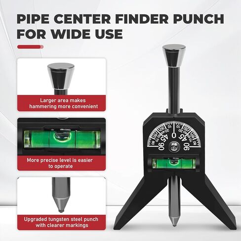 2024 New Upgraded Pipe Center Finder Matte Black, Pipefitter Tools With Centering Head, Measure Pipe Diameter Over 1/2" & up With 4" Y-Type Base and Adjustable Dial Bubble Protractor in Saudi Arabia