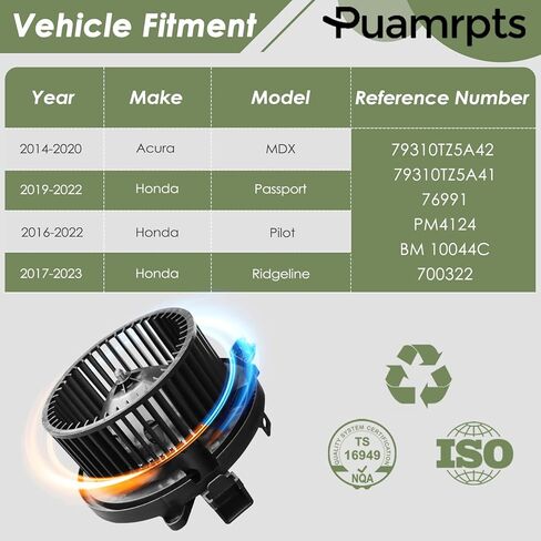 محرك منفاخ تيار متردد - متوافق مع سيارات Acur-a، Honda - MDX 2014-2020 | جواز السفر 2019-2022، الطيار 2016-2022، ريدجلاين 2017-2023 - استبدال # 79310TZ5A42 in Kuwait