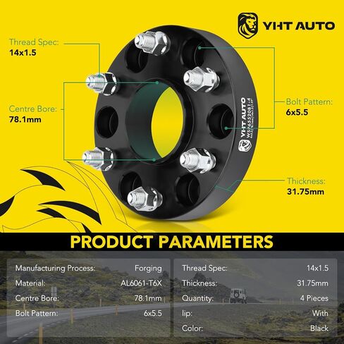 YHTAUTO 6x5.5 Hubcentric Wheel Spacers 1.25 inch Fits Chevrolet Tahoe, Suburban, GMC Yukon, Cadillac Models, Forged 6x139.7mm Tire Spacers 32mm with M14x1.5 Studs 78.1mm Hub Bore 4Pcs, Black in Saudi Arabia