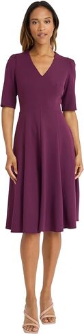 Donna Morgan Women's Dresses Stretch Crepe Elbow Sleeve V-Neck Fit and Flare Midi Dress in Saudi Arabia