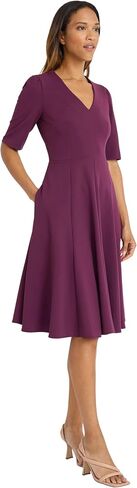 Donna Morgan Women's Dresses Stretch Crepe Elbow Sleeve V-Neck Fit and Flare Midi Dress in Saudi Arabia