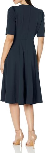 Donna Morgan Women's Dresses Stretch Crepe Elbow Sleeve V-Neck Fit and Flare Midi Dress in Saudi Arabia