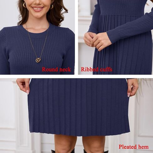 Jayscreate Women's 2024 Sweater Dress Long Sleeve Fall Winter High Waist Tunic Business Casual Mini Pleated Dress in Kuwait