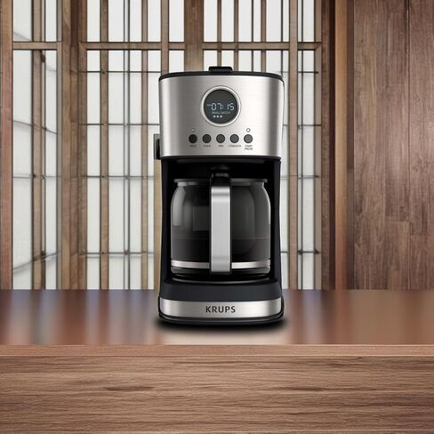 ماكينة صنع القهوة بالتنقيط من الفولاذ المقاوم للصدأ Krups Essential Brew، سعة 12 كوب، 99 واط، تحكم رقمي، فلتر قهوة، خالٍ من التنقيط، وعاء حراري آمن للاستخدام في غسالة الأطباق باللون الأسود in Kuwait