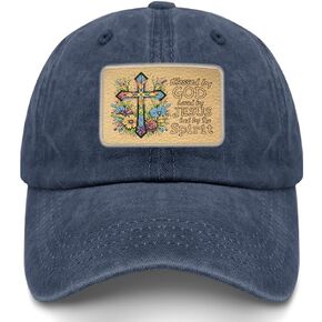 Blessed by god Loved by Jesus led by The Cowboy hat Funny Golf Hats for Boyfriends Leather Patch hat,Coo Cap Suitable for Outdoor Activities Navy Blue
