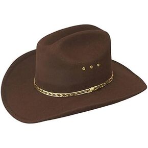WESTERN EXPRESS Men's Faux Felt Woodcock Cowboy Hat with Gold Band Rodeo Cattleman Mexican - Brown Color Kids Size (52) - 6 1/2