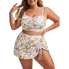 Hanna Nikole Womens High Waisted Bikini Sets Tummy Control Swimsuits Drawstring Swim Skirt Swim Suits for Women 2024