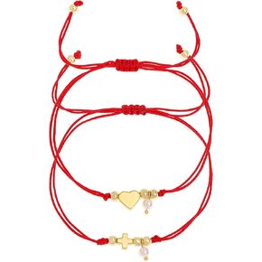 Evil Eye Heart Beaded Charm Bracelets for Women, Cute Handmade Beads Adjustable Red Rope Bracelet Friendship Holiday Jewelry Gift