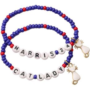 Chucks And Pearls for Women Bracelets 2024 Kamala Harris Bracelets for President Merch Kamala Walz Merchandise