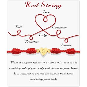 GolbalJew Red String Bracelet for Women Adjustable Gold Heart Initial Bracelets Red Cord Bracelet for Protection and Good Luck, Birthday Christmas Gift