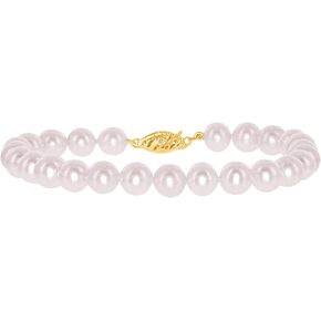 14K White or Yellow Gold AAA+ Akoya Cultured Pearl 7" Classic Hand-Knotted Strand Bracelet - Choice of Pearl Size & Clasp Color