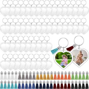 Yaomiao 50 Sets Acrylic Photo Frame Keychain with Tassels, Snap-In Custom Insert Photo Keyring Clear Blank Picture Keyring