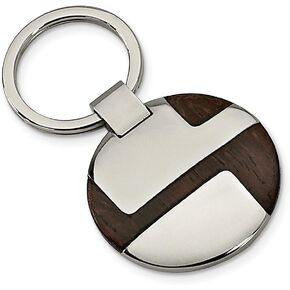 Stainless Steel Polished Wood Inlay Key Chain