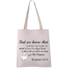 VAMSII Romans 8: 28 Tote Bag Christian Shoulder Bag Bible Verse Gift Bags Scripture Canvas Tote Bag Religious Christian Gift