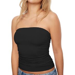 KKJ Womens Tube Tops Strapless Ruched Crop Tops Basic Stretchy Bandeau Summer Going Out Cute Sexy 2025 Fashion Shirts