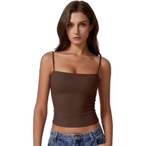 QINSEN Women's Double Lined Basic Tank Top Adjustable Spaghetti Straps Sleeveless Camisole Shirts