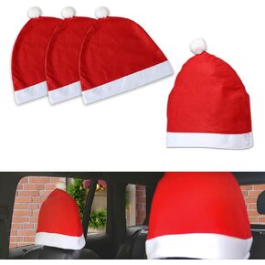 ZKFAR 4 PCS Christmas Car Seat Headrest Covers, 13.3In x 13.3In Portable Thickened Santa Hat Car Gift Accessories, Universal Duarble Vehicle Headrests Protectors for SUVs Trucks Cars (Red)