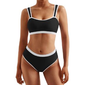 MOOSLOVER Women Sporty Color Block Bikini Sets Cheeky High Cut Two Piece Swimsuit