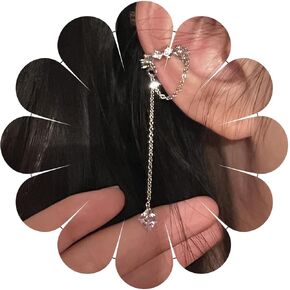 Bohemian Crystal Cuff Earring Silver Cartilage Cuff Earring Cz Tassel Chain Dangle Earring Rhinestone Ear Cuff Chain Drop Earring Jewelry for Women