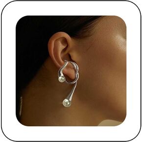 Punk Irregular Ear Cuff Earrings Gold Pearl Cuff Wrap Earrings Pearl Cartilage Cuff Earrings White Pearl Crawler Cuff Earrings Pearl Bead Earrings No Piercing Earrings Jewelry for Women