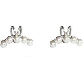 Sterling Silver Non Piercing Earrings 5 Pearls Clip Cuff Wrap Earrings for Women