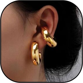 Ear Cuffs Non Piercing Chunky Ear Cuff Earrings for Women Trendy Stuff Gold Fake Earrings Non Pierced Clip on Cartilage Earring Set Jewelry Stocking Stuffers for Women