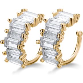 925 Sterling Silver Gold Plated Cubic Zirconia Sparkling Round Huggie Ear Cuff Earrings | No Piercing Cartilage Ear Cuff CZ Adjustable Ear Clip Wrap Around Earring Jewelry Gifts for Women