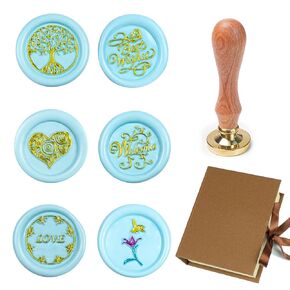 Wax Seal Stamp, Zifospy Flower Sealing Wax Stamp with Removable Brass Head Wooden Handle, Four Leaf Clover Wax Sealing Stamp for Envelope Sealing Wax