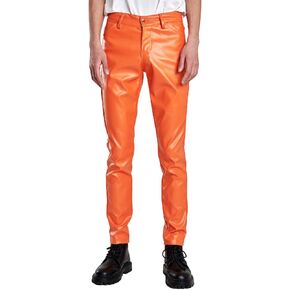 Men's Shiny Wet Look Faux Leather PU Pants Stretch Slim Fit Straight Leg Trousers Dance Party Vintage