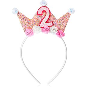Toddler Birthday Crown Headband for Girls, Princess Tiara, Flower Tiara Headbands for 2nd to 6th Birthday Girls