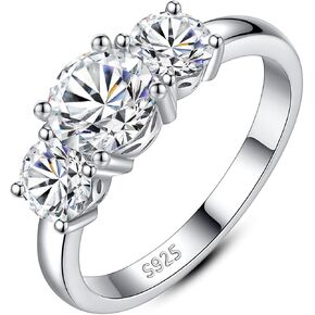 YODEWA 3 Stone Moissanite Engagement Rings 925 Sterling Silver 2ct D Color VVS Lab Created Diamond Round Cut Sparkling Wedding Band for Women Size 4-11
