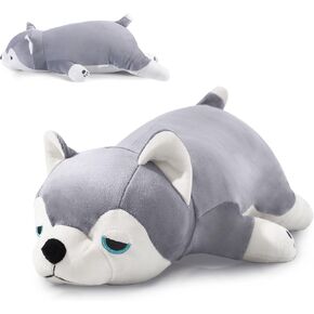 Dog Weighted Stuffed Animals for Kids, Weighted Dog Plush 16", Black & White Puppy Plushies Pillow