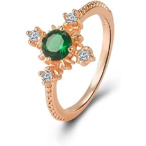 Fashion 14K Rose Gold Natural Emerald Rings Simulation Diamond Cubic Zirconia Anniversary Promise Ring Eternity Engagement Wedding Band Ring for Women