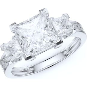 10K White Gold Three Stones All Princess Cut Simulated Diamond or Genuine Moissanite Engagement Ring 2CT Main Stone