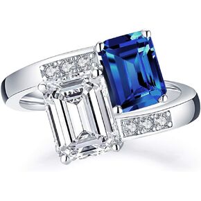 AINUOSHI Emerald Cut 4 Carat Cubic Zirconia Blue CZ Double Twisted 925 Sterling Sliver Wedding Engagement Ring Sizes 5 to 8