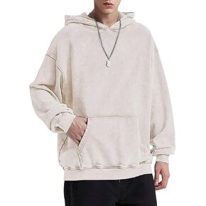 Oversized Acid Wash Vintage Hoodie Men Cotton Heavyweight Baggy Trendy Streetwear Hooded Sweatshirt Basic Pullover