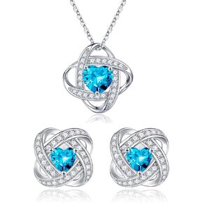 Iefil Birthstone Necklace and Birthstone Earrings Set