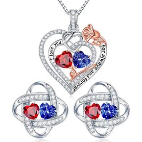 Iefil Double Birthstone Necklace and Double Birthstone Earrings Set