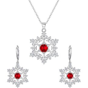 EleQueen Women's Winter Snowflake Jewelry Set Cubic Zirconia Snowflake Flower Pendant Necklace Leverback Dangle Earrings