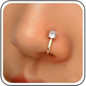 Vintage Crystal Circle Nose Ring Gold Rhinestone Circle Nose Cuff Round CZ Clip On Nose Ring Circle Fake Septum Ring No Piercing Round Nose Ring Hoop Jewelry for Women