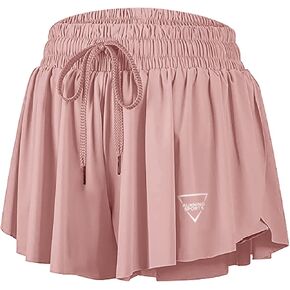 QooNoo 2 in 1 Athletic Shorts for Women Flowy Running Butterfly Shorts with Pockets High Elastic Gym Shorts Tennis Skorts